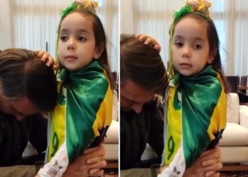 Vestida com a bandeira do Brasil, criança ora por Bolsonaro e comove web