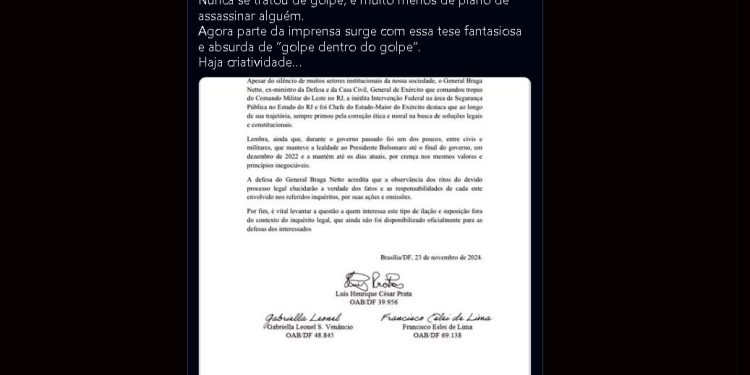 Ex-ministro Braga Netto rejeita acusações de plano golpista