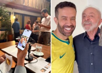 Estranho: Lula aparece com iPhone em fotos de Janones, mas ganhou um Samsung de presente