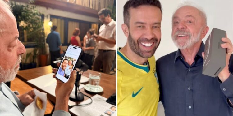 Estranho: Lula aparece com iPhone em fotos de Janones, mas ganhou um Samsung de presente